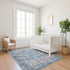 9' X 12' Blue Beige And Teal Oriental Washable Area Rug With UV Protection