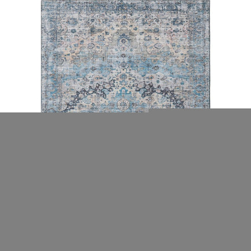 9' X 12' Blue Beige And Teal Oriental Washable Area Rug With UV Protection
