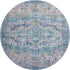 8' Denim Blue Beige And Wheat Oriental Washable Round Rug With UV Protection