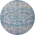 8' Denim Blue Beige And Wheat Oriental Washable Round Rug With UV Protection