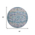 8' Denim Blue Beige And Wheat Oriental Washable Round Rug With UV Protection