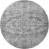 8' Gray And Silver Oriental Washable Round Rug With UV Protection