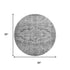 8' Gray And Silver Oriental Washable Round Rug With UV Protection