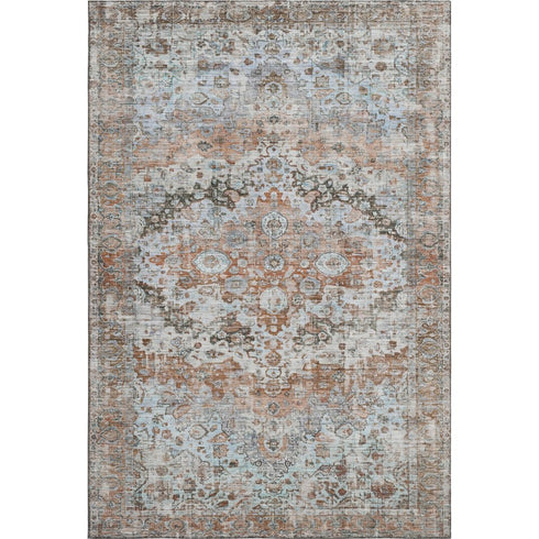 5' X 8' Rust And Beige Oriental Washable Area Rug With UV Protection