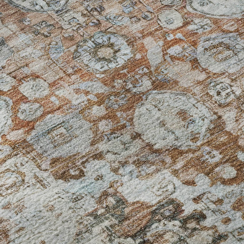 5' X 8' Rust And Beige Oriental Washable Area Rug With UV Protection