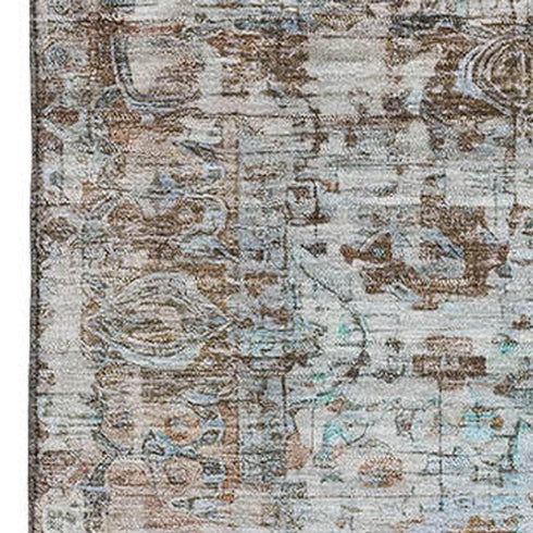 5' X 8' Rust And Beige Oriental Washable Area Rug With UV Protection