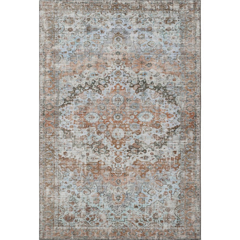 5' X 8' Rust And Beige Oriental Washable Area Rug With UV Protection