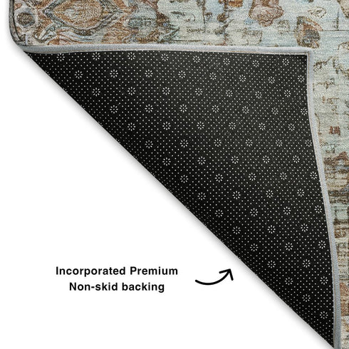 9' X 12' Rust And Beige Oriental Washable Area Rug With UV Protection