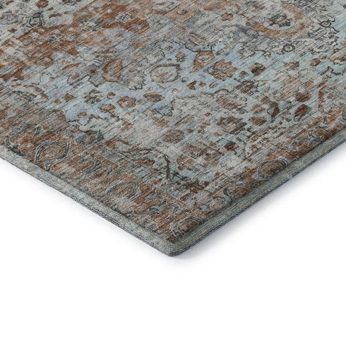 9' X 12' Rust And Beige Oriental Washable Area Rug With UV Protection