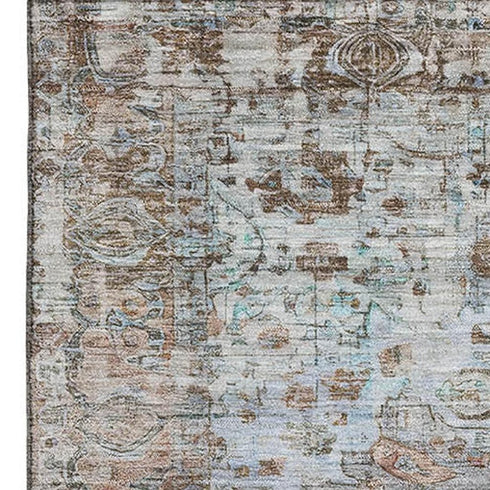 9' X 12' Rust And Beige Oriental Washable Area Rug With UV Protection