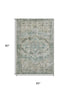 5' X 8' Sage Beige And Teal Oriental Washable Area Rug With UV Protection
