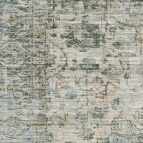 5' X 8' Sage Beige And Teal Oriental Washable Area Rug With UV Protection
