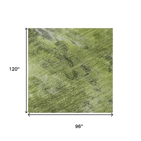 8' X 10' Artichoke Green Gray And Ivory Abstract Washable Area Rug With UV Protection
