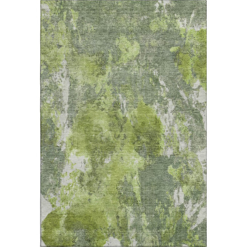 8' X 10' Artichoke Green Gray And Ivory Abstract Washable Area Rug With UV Protection
