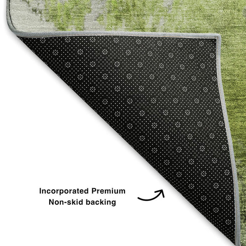 8' X 10' Artichoke Green Gray And Ivory Abstract Washable Area Rug With UV Protection