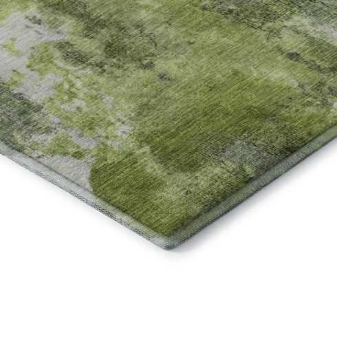 8' X 10' Artichoke Green Gray And Ivory Abstract Washable Area Rug With UV Protection