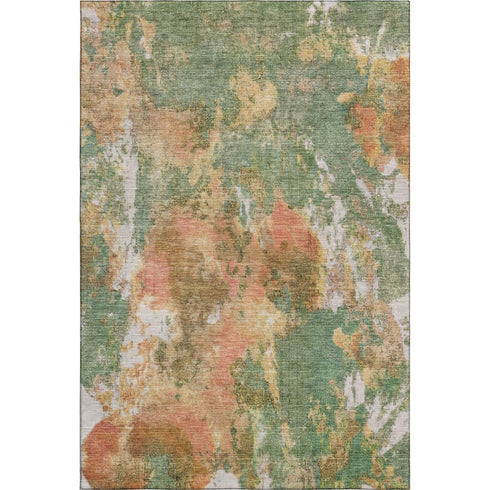 5' X 8' Fern Green Rust And Copper Abstract Washable Area Rug With UV Protection