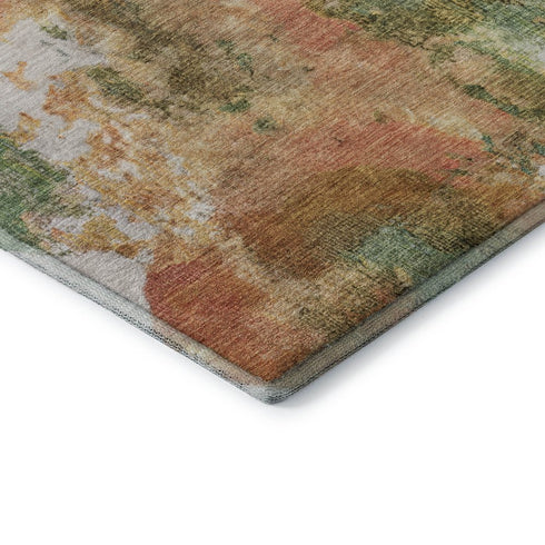 5' X 8' Fern Green Rust And Copper Abstract Washable Area Rug With UV Protection