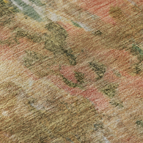 5' X 8' Fern Green Rust And Copper Abstract Washable Area Rug With UV Protection