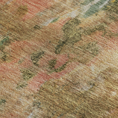 5' X 8' Fern Green Rust And Copper Abstract Washable Area Rug With UV Protection