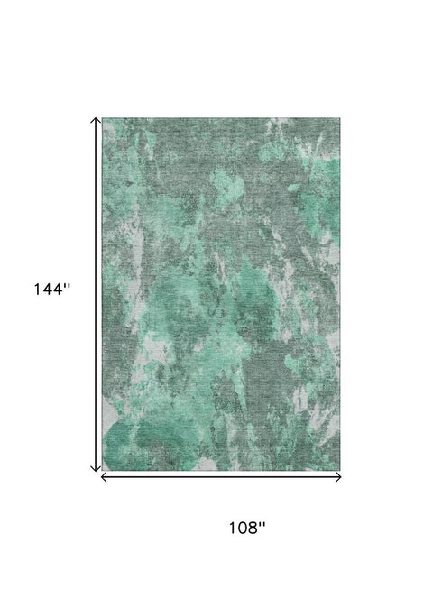 9' X 12' Teal And Silver Abstract Washable Area Rug With UV Protection
