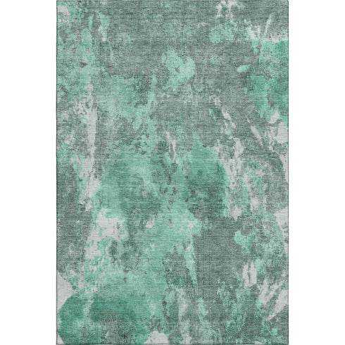 9' X 12' Teal And Silver Abstract Washable Area Rug With UV Protection