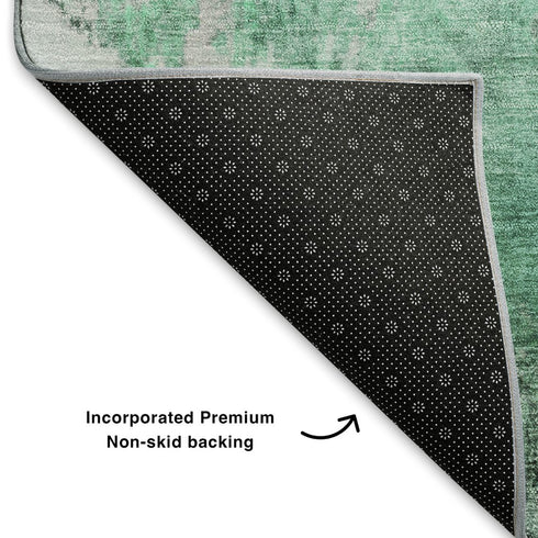 9' X 12' Teal And Silver Abstract Washable Area Rug With UV Protection