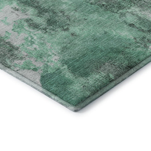 9' X 12' Teal And Silver Abstract Washable Area Rug With UV Protection