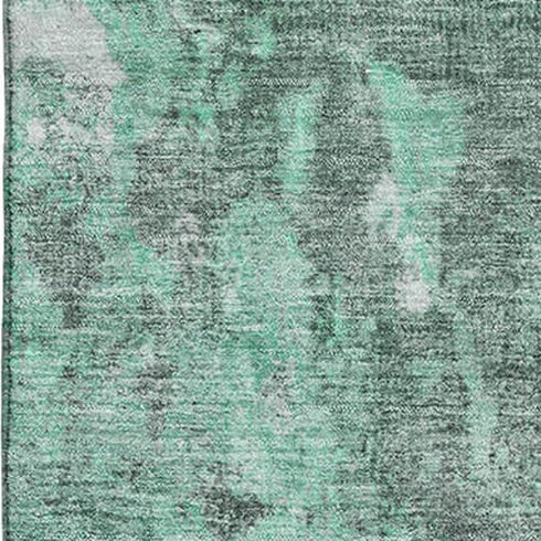 9' X 12' Teal And Silver Abstract Washable Area Rug With UV Protection