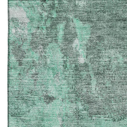 9' X 12' Teal And Silver Abstract Washable Area Rug With UV Protection