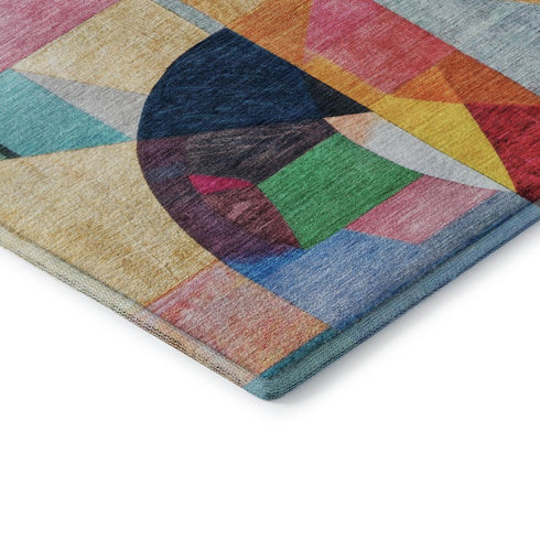 5' X 8' Blue Orange And Pink Abstract Washable Area Rug With UV Protection