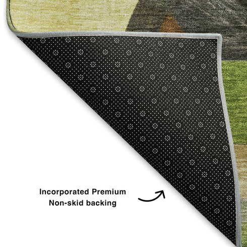 9' X 12' Green Black And Gold Abstract Washable Area Rug With UV Protection
