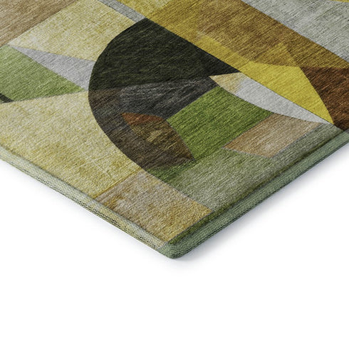 9' X 12' Green Black And Gold Abstract Washable Area Rug With UV Protection