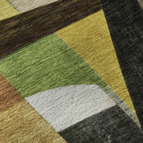 9' X 12' Green Black And Gold Abstract Washable Area Rug With UV Protection