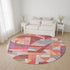8' Rust Pink And Purple Abstract Washable Round Rug With UV Protection