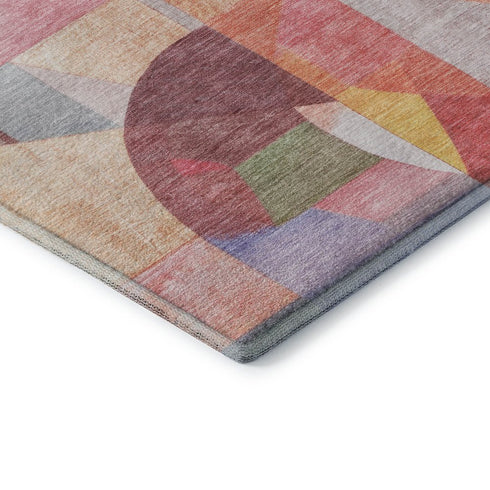 8' Rust Pink And Purple Abstract Washable Round Rug With UV Protection