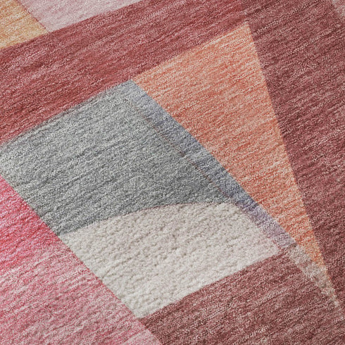 8' Rust Pink And Purple Abstract Washable Round Rug With UV Protection