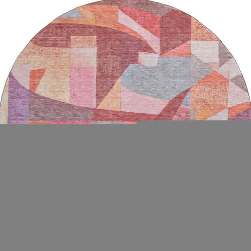 8' Rust Pink And Purple Abstract Washable Round Rug With UV Protection