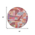 8' Rust Pink And Purple Abstract Washable Round Rug With UV Protection
