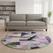 8' Purple Black And Yellow Abstract Washable Round Rug With UV Protection