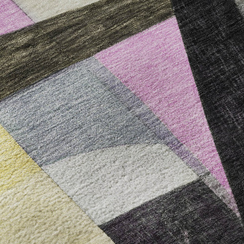 8' Purple Black And Yellow Abstract Washable Round Rug With UV Protection