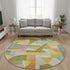 8' Wheat Pink And Olive Green Abstract Washable Round Rug With UV Protection