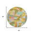 8' Wheat Pink And Olive Green Abstract Washable Round Rug With UV Protection