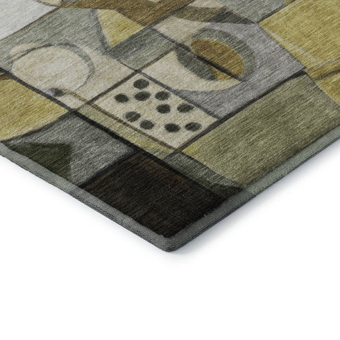 5' X 8' Brown Black And Gray Abstract Washable Area Rug With UV Protection