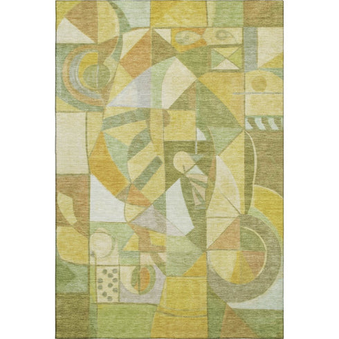 5' X 8' Fern Green Gold And Ivory Abstract Washable Area Rug With UV Protection
