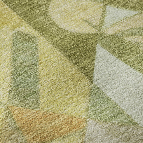 5' X 8' Fern Green Gold And Ivory Abstract Washable Area Rug With UV Protection