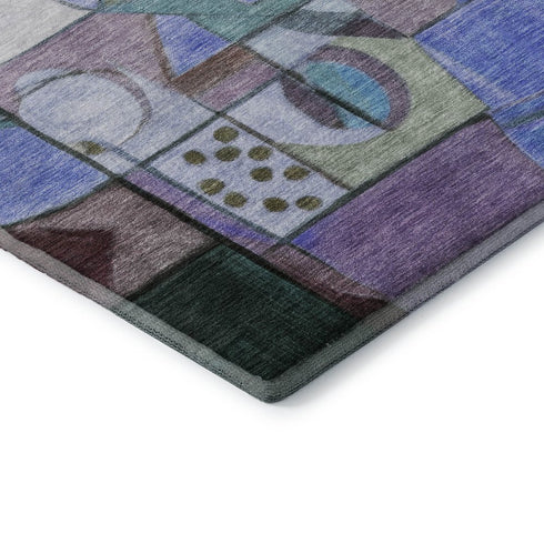 5' X 8' Green Blue And Ivory Abstract Washable Area Rug With UV Protection