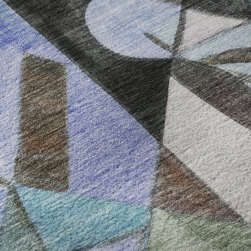 5' X 8' Green Blue And Ivory Abstract Washable Area Rug With UV Protection
