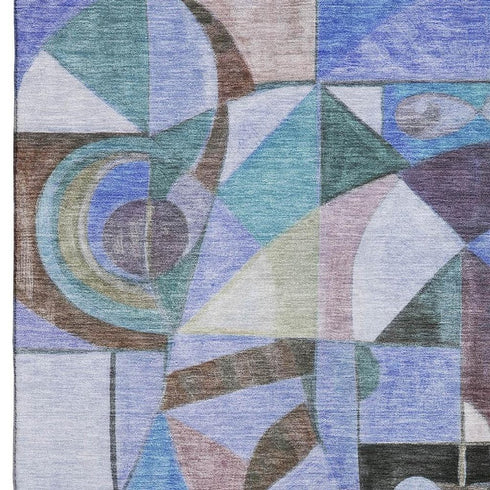 5' X 8' Green Blue And Ivory Abstract Washable Area Rug With UV Protection