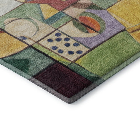 5' X 8' Gold Purple And Ivory Abstract Washable Area Rug With UV Protection